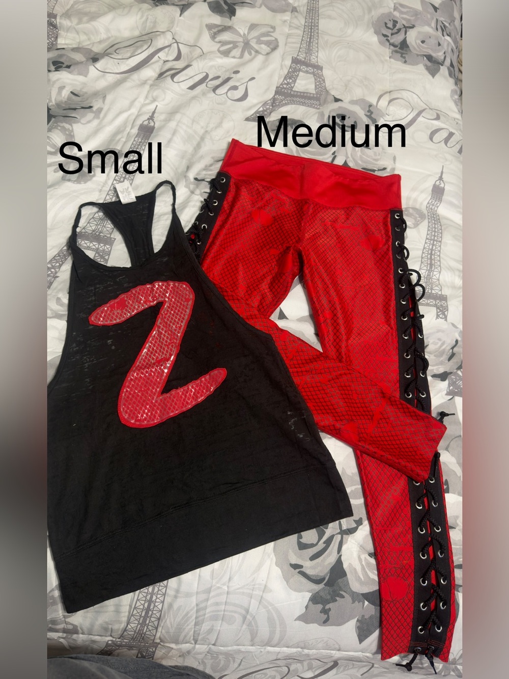 Zumba Red Lace-Up Leggings & Black Tank Set with Red Sequined 'Z'